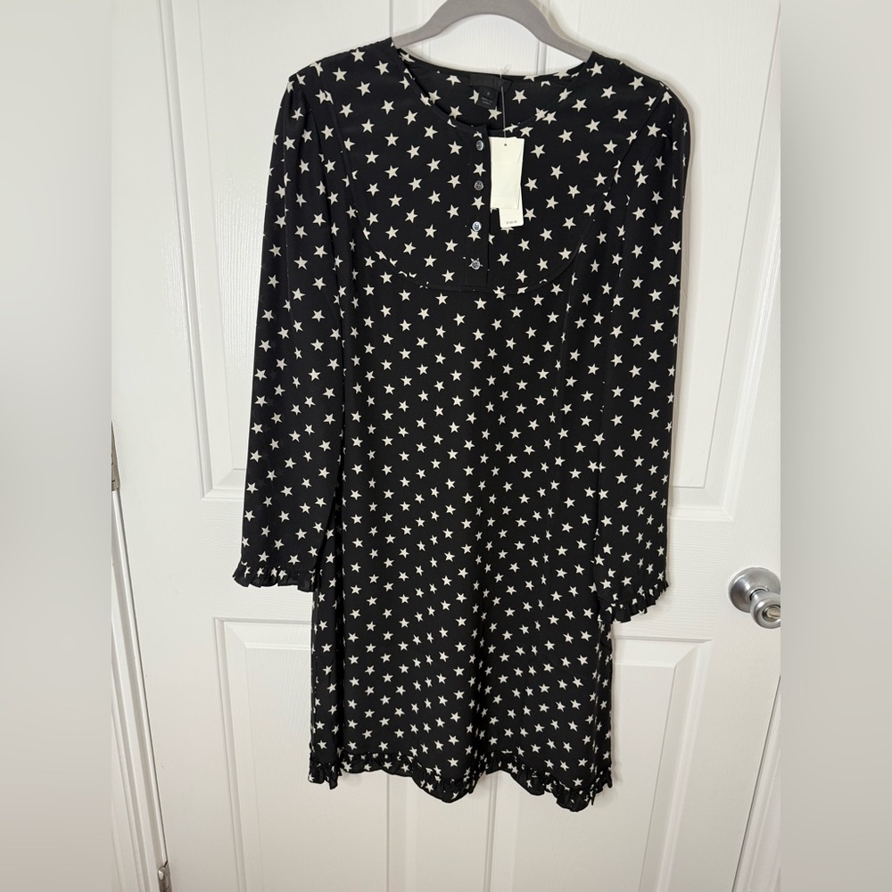 J. Crew black/white star silk dress Size 8